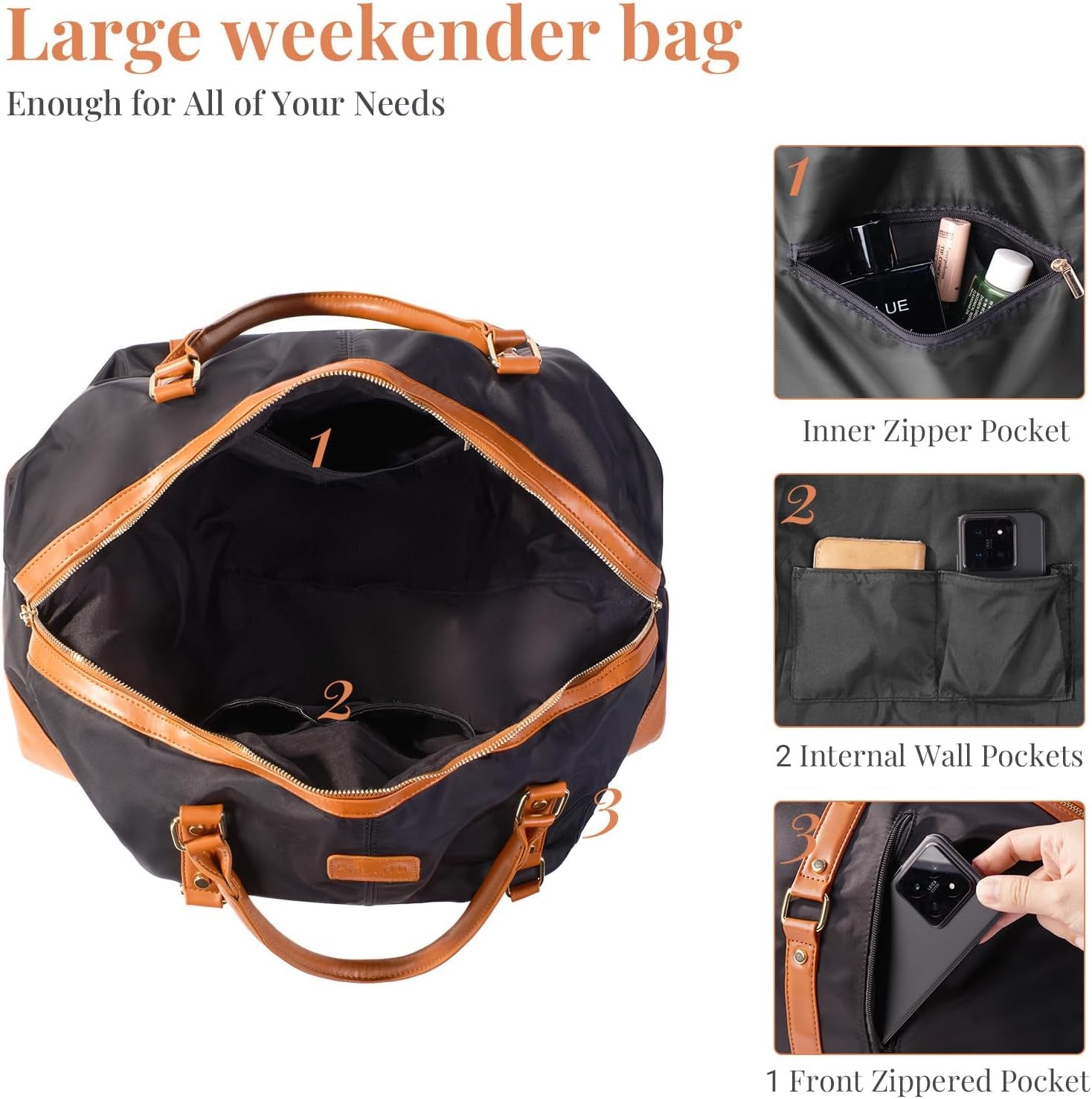 Travel Bag for Men Smooth Nylon Leather Weekender Bag for Woman Overnight Bag with Shoe Compartment, Carry-On Bags for Airplane,36L Spacious Tote, Best Traveling Gift for Women and Mom