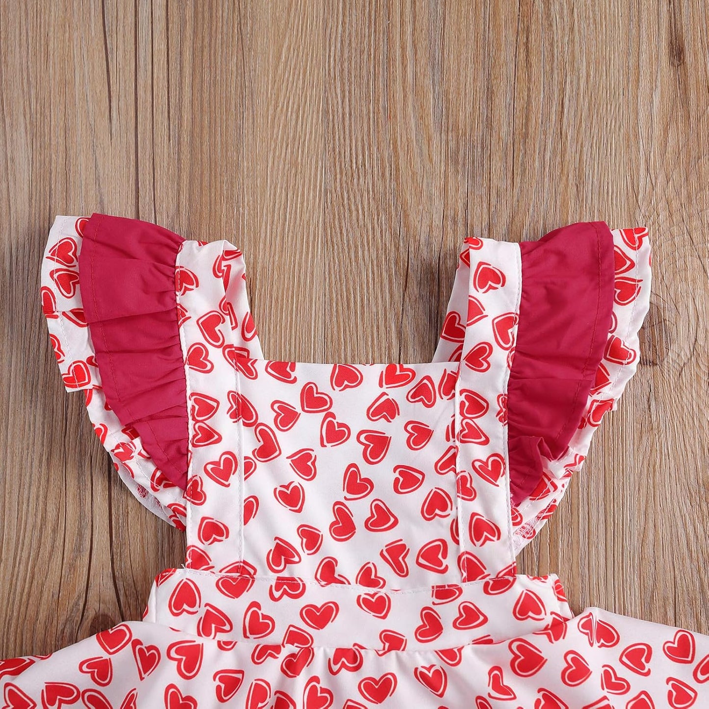 Toddler Baby Girls Valentine'S Day Outfit Heart Ruffle Sleeve Romper Bodysuit Headband Little Princess Clothes Set 0-18M (6-12M, a Red)