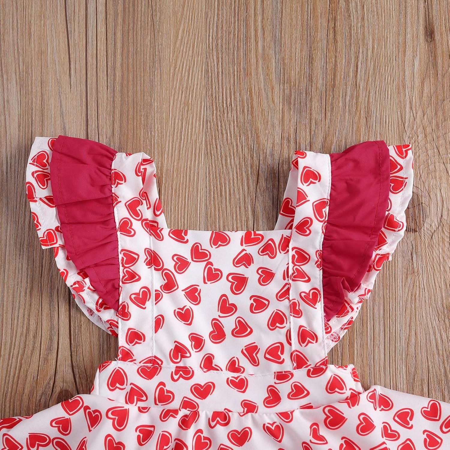 Toddler Baby Girls Valentine'S Day Outfit Heart Ruffle Sleeve Romper Bodysuit Headband Little Princess Clothes Set 0-18M (6-12M, a Red)