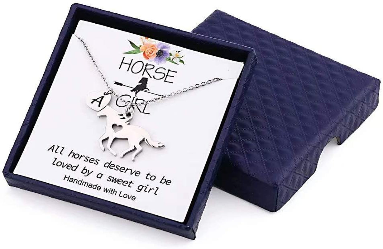 Horse Necklace for Girls - Dainty Pendant Heart 26 Initial Jewelry for Women, Kids, Horse Lovers