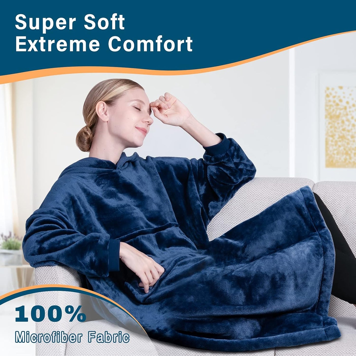 Blanket Hoodie Warm Wearable Blanket Soft Velour Blanket Sweatshirt Oversized Fits All for Teenager Adult Blue
