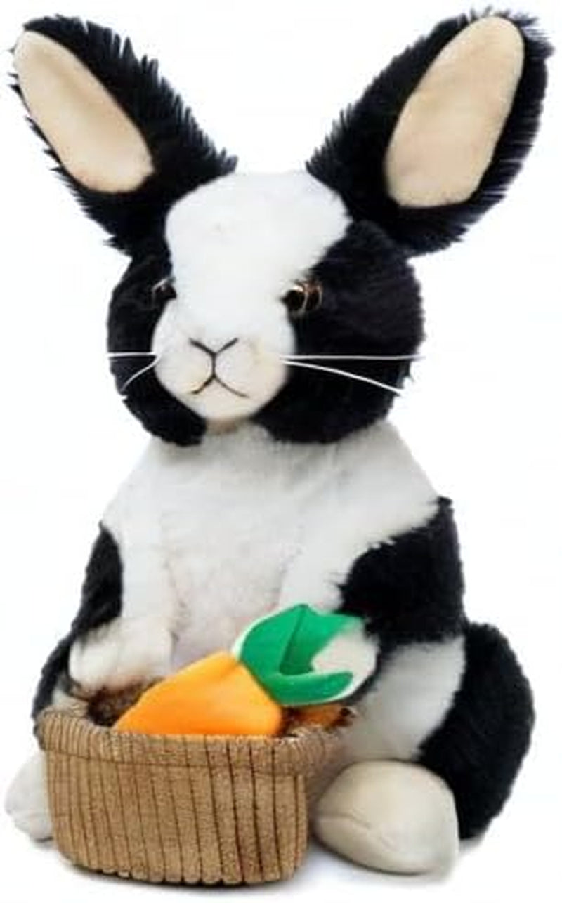 Bunny Stuffed Animal, 12" Stuffed Bunny with Floppy Ears & Holding Basket, Machine Washable& Softness, Stuffed Bunny for Girls Boys Kids Babies Great Gifts Decorations(Black)