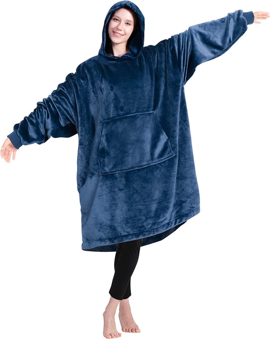 Blanket Hoodie Warm Wearable Blanket Soft Velour Blanket Sweatshirt Oversized Fits All for Teenager Adult Blue