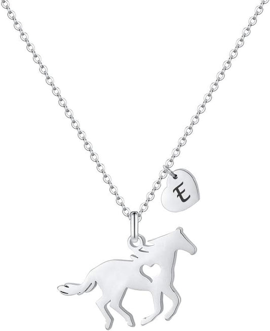 Horse Necklace for Girls - Dainty Pendant Heart 26 Initial Jewelry for Women, Kids, Horse Lovers