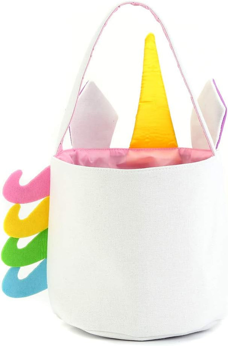 Unicorn Easter Basket Canvas Cartoon Easter Basket for Eggs Hunts (Gold Unicorn)
