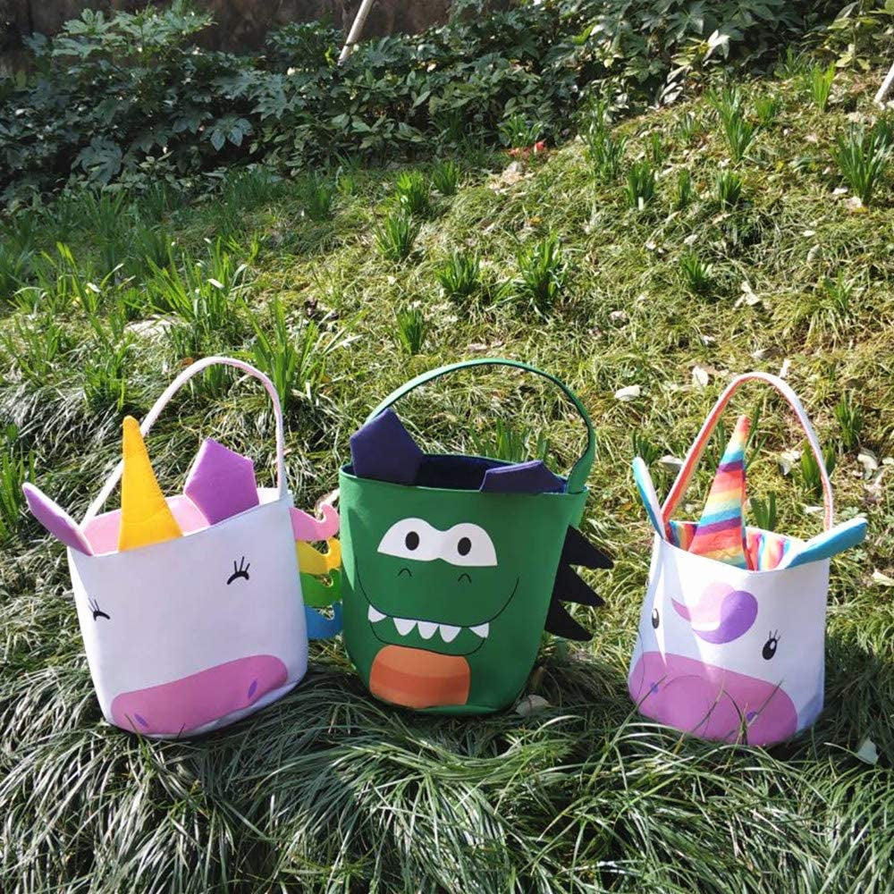 Unicorn Easter Basket Canvas Cartoon Easter Basket for Eggs Hunts (Gold Unicorn)