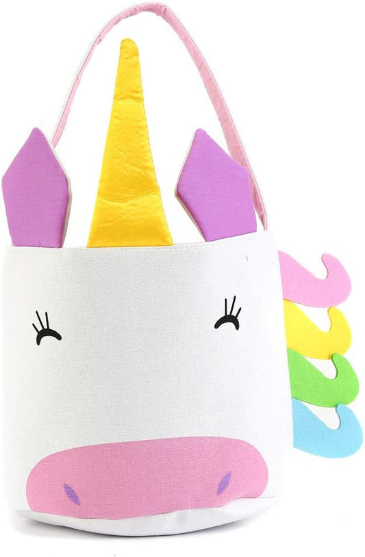 Unicorn Easter Basket Canvas Cartoon Easter Basket for Eggs Hunts (Gold Unicorn)