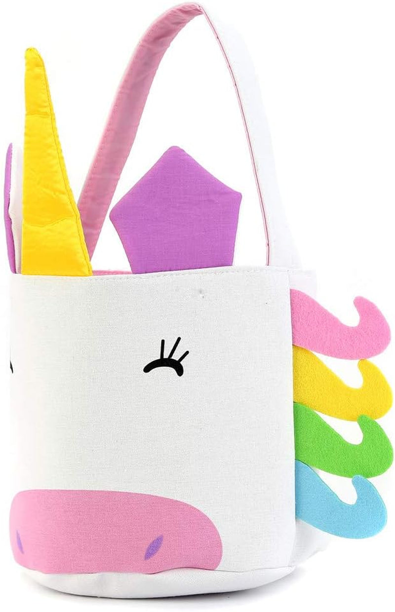 Unicorn Easter Basket Canvas Cartoon Easter Basket for Eggs Hunts (Gold Unicorn)