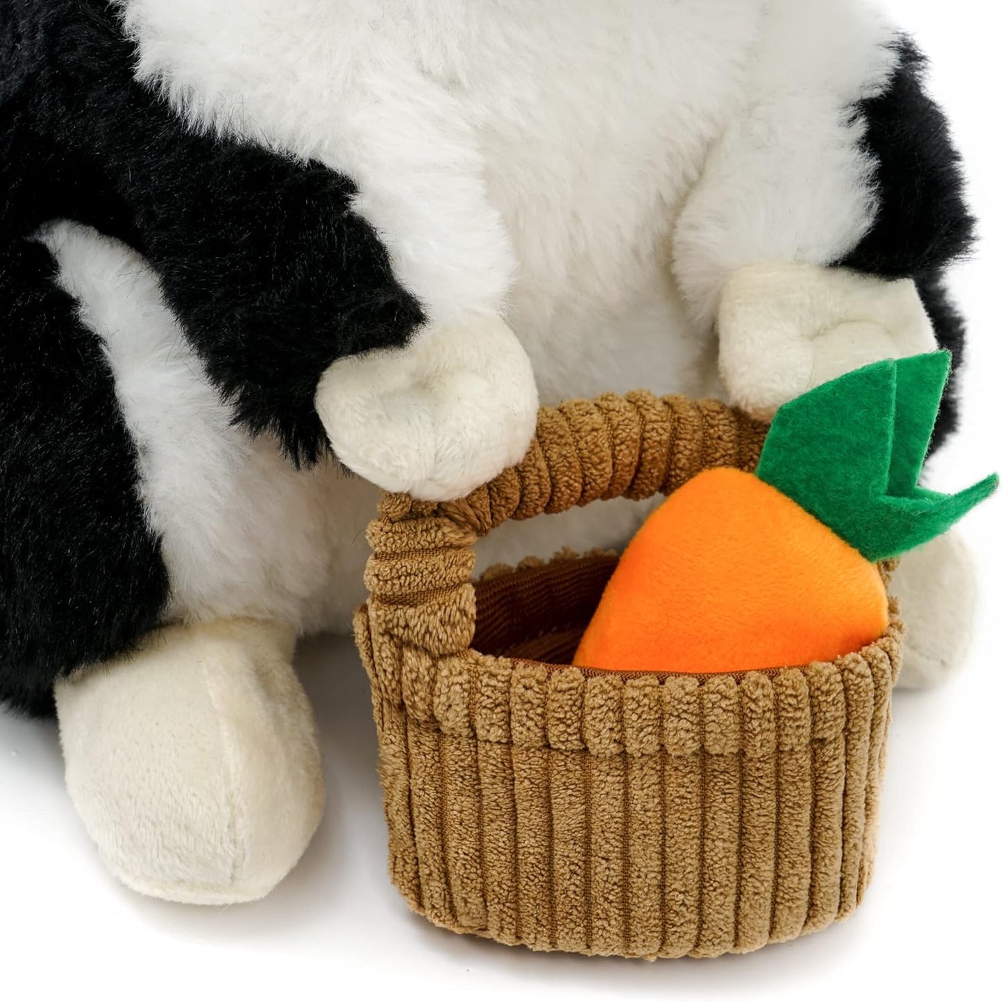 Bunny Stuffed Animal, 12" Stuffed Bunny with Floppy Ears & Holding Basket, Machine Washable& Softness, Stuffed Bunny for Girls Boys Kids Babies Great Gifts Decorations(Black)